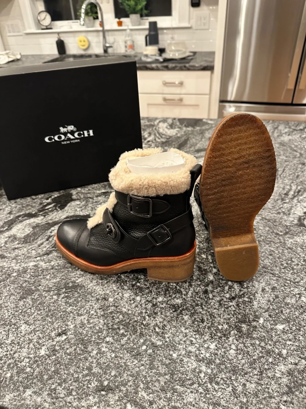 Coach Preston Black Leather Ankle Boots